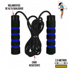 Corda de Pular Fitness Ergonômica Ajustável em EVA com Rolamento Crossfit 2,60m Azul
